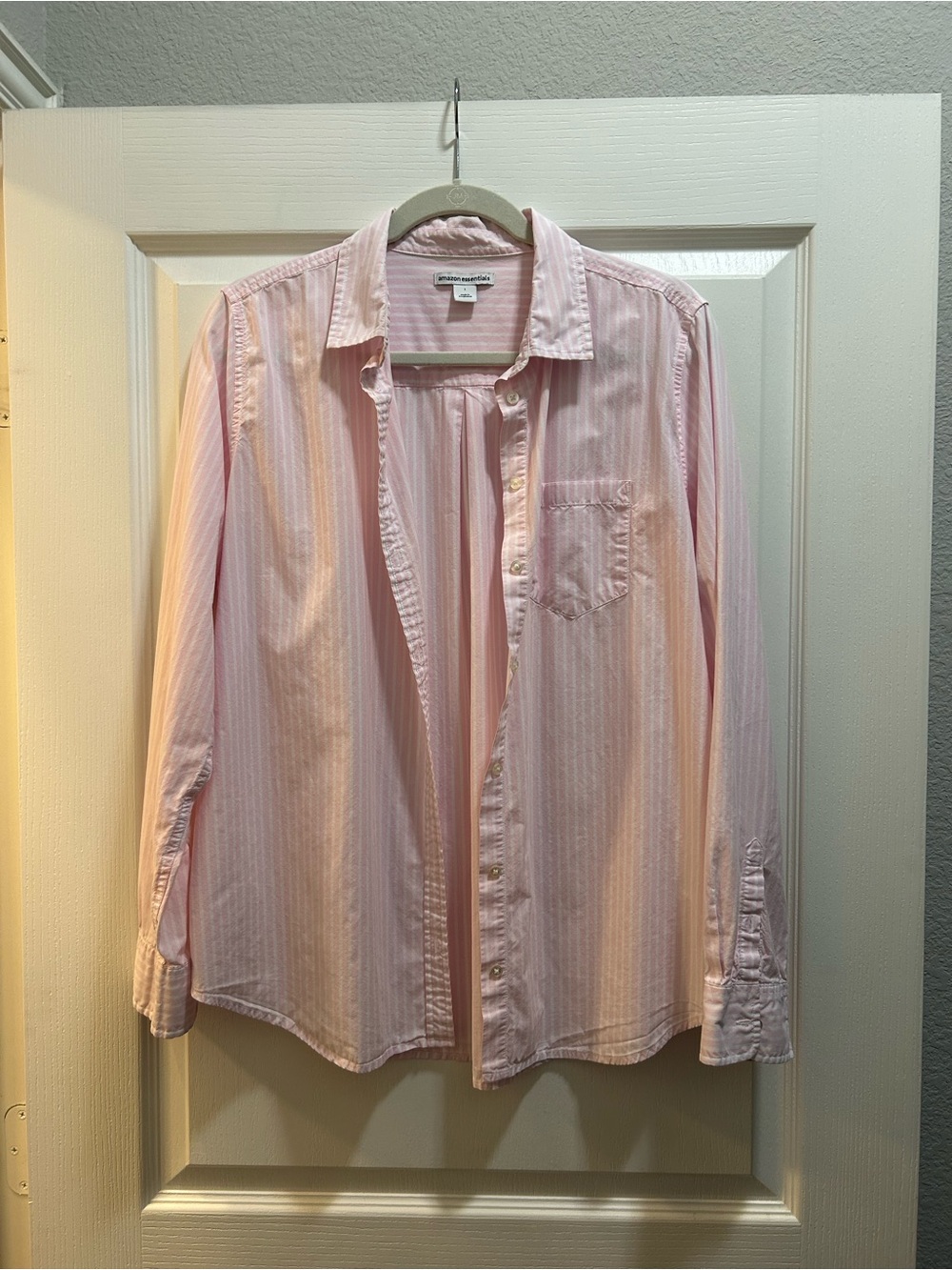 Amazon Essentials women’s Pink Stripe Long-Sleeve Button-Up Shirt